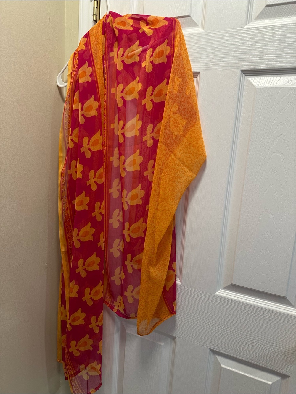 Hot Pink Mango Indian Dupatta | Large Festival Scarf | Micro‑Floral Border  NWOT